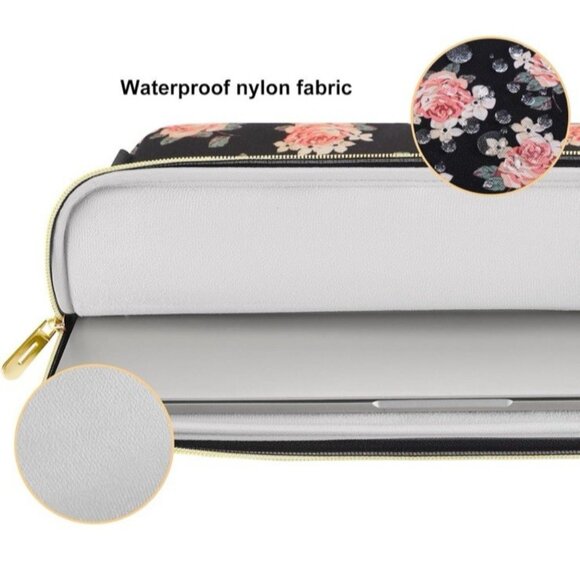 17.3" Laptop Sleeve Case Computer Bag With Small Matching Black Floral Case NEW - Picture 2 of 9